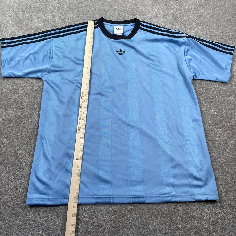 Adidas Jacquard Jersey Mens Large Ash Blue Black Trefoil Stripe JW5879